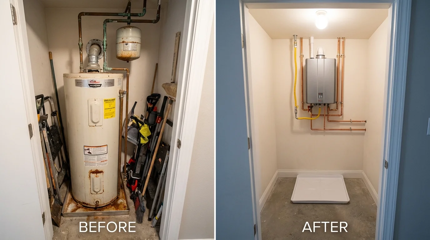 Tank water heater versus wall-mounted tankless unit comparison for Ivanhoe, CA homeowners